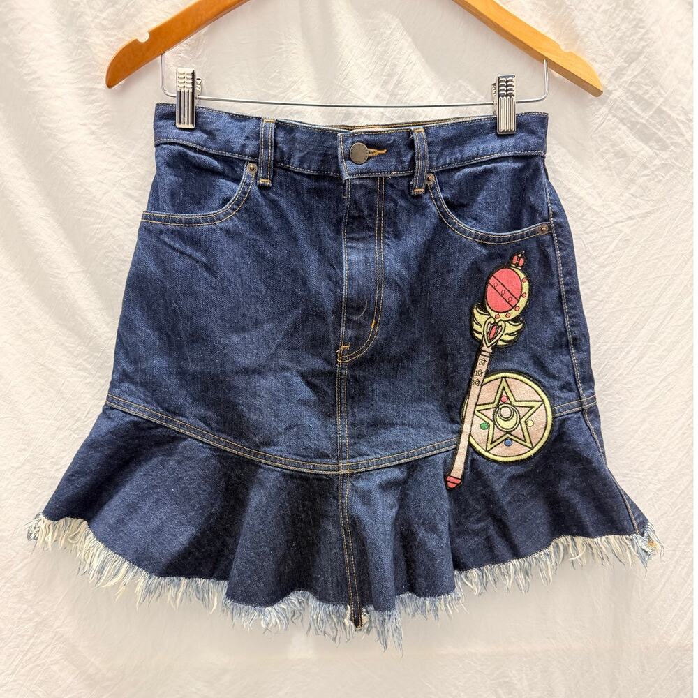Gu X Sailor Moon 25th Anniversary Mini‎ Denim Skirt Size 27" Anime Japanese